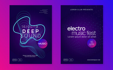 Neon dj party flyer. Electro dance music. Techno trance. Electronic sound event. Club fest poster.