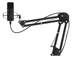 Studio microphone with stand. Studio sound recording, tripod with spider isolated on white background