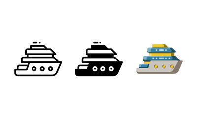 Cruise ship icon. With flat, glyph and outline styles