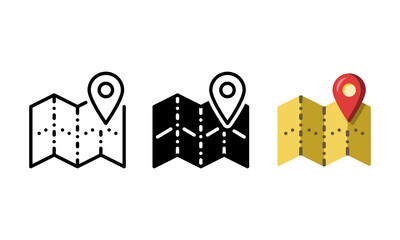 Map icon. With flat, glyph and outline styles
