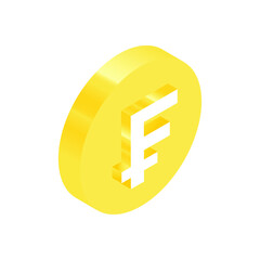 Isometric Currency Yellow Icon. Modern Flat Vector Illustration. Frank Currency Sign. Social Media Template.