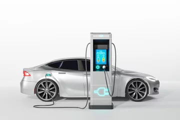 Foto op Canvas Electric car charging battery isolate white background, charging station, Green Technology, save world concept - 3D render © KUA g Gear
