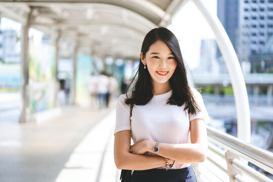 Portrait of young adult beautiful asian business working woman on day.