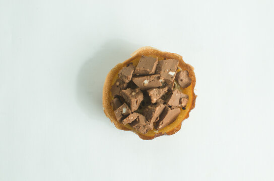 Martabak Manis is Indonesia dessert. Sweet Martabak with chocolate, cheese, peanut. this picture in white background and blurry, selective object.