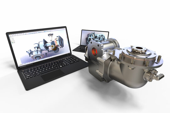 3D render image of a gearbox representing computer aided design for engineers 