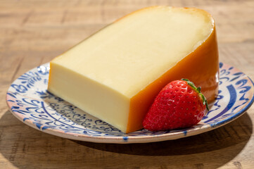 Cheese collection, piece of young Dutch gouda cheese made from cow milk in Netherlands