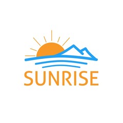 Sun and mountain view sunrise landscape. Ilustration Design logo. 