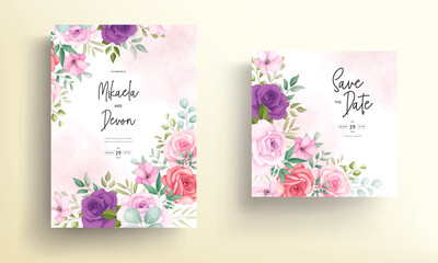 Beautiful wedding invitation card with soft floral ornaments