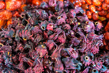 Dried Okra flowers, local products that are sold in the community market