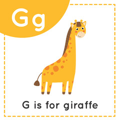 Learning English alphabet for kids. Letter G. Cute cartoon giraffe.