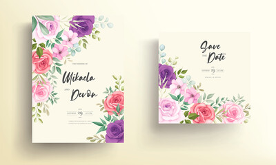 Naklejka na ściany i meble Beautiful wedding invitation card with soft floral ornaments