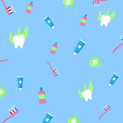 Tooth. Teeth. Background for the business card. Background for notes. Template on the theme of dentistry. Toothpaste, teeth, floss.