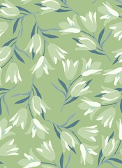 Seamless pattern. Bouquets of lilies with a stem and leaves. Botanical illustration. Design of posters, postcards, textiles, fabrics, wallpaper, wedding design.