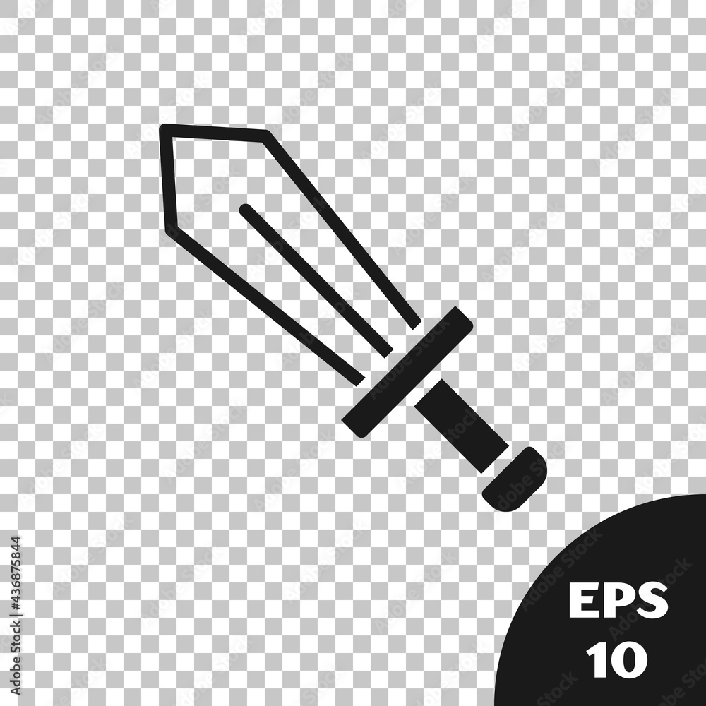 Poster black sword for game icon isolated on transparent background. vector
