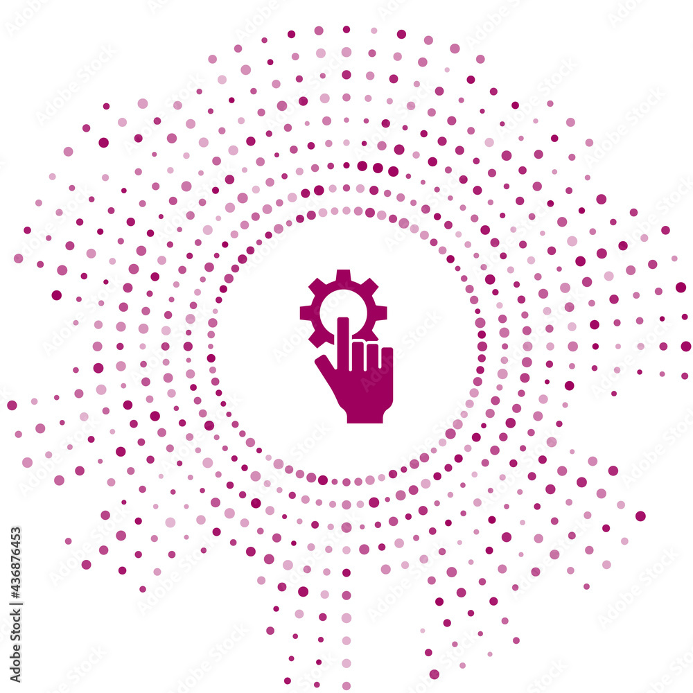 Aufkleber purple settings in the hand icon isolated on white background. abstract circle random dots. vector
