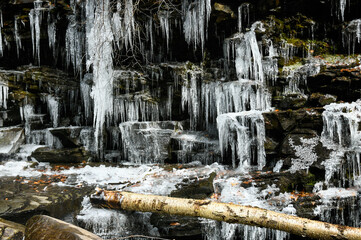 Icicles Covering a Rocky Mountain Wall