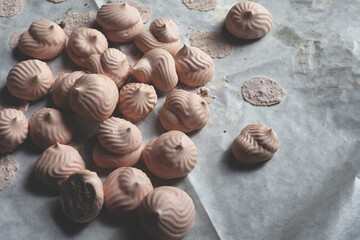Homemade marshmallows. Pink marshmallows. Marshmallow with black currant. Homemade sweets.