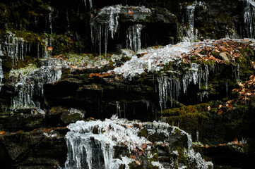 Icicles Covering a Rocky Mountain Wall