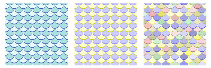 Vector collection of fish scale three seamless patterns.