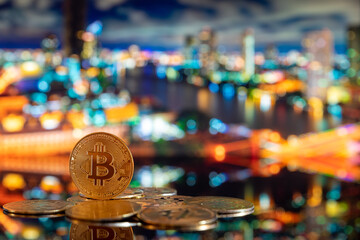 Bitcoin gold on blure background. cryptocurrency market. New stock trading.