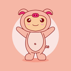 Vector illustration of cute kawaii pig suitable for mascot or sticker
