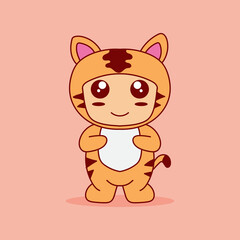 Vector illustration of cute kawaii tiger or cat. suitable for mascot or sticker