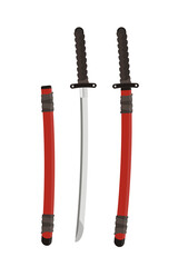 Katana illustration set. Samurai's weapon. Katana with sheath.