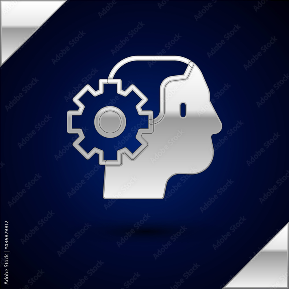 Poster silver humanoid robot icon isolated on dark blue background. artificial intelligence, machine learni
