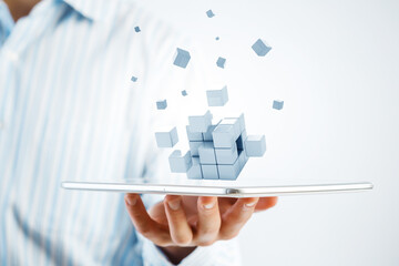 Floating shiny cube network . Mixed media