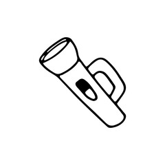 Doodle flashlight. Isolated on white background drawing for prints, poster, cute stationery, travel design. Hand-drawn vector. Camping