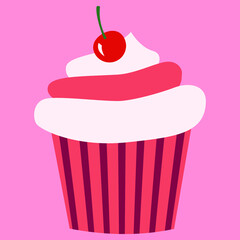  flat style cupcake with cream. Vector illustration