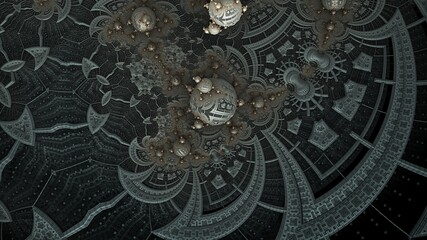 Bizarre 3D fractal background with recursive structures and shapes.