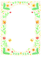 floral frame in naive style with colored pencils. High quality photo