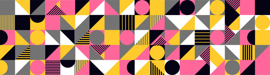 Obraz premium Scandinavian bauhaus background. Abstract pattern design. Modern geometric vector set. Decorative retro style pattern background