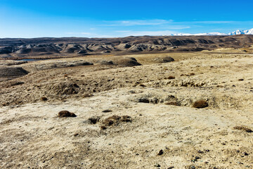 Mountain natural landscape with sand hills as lunar scenery in place named Luna, Altai Republic, Russia.