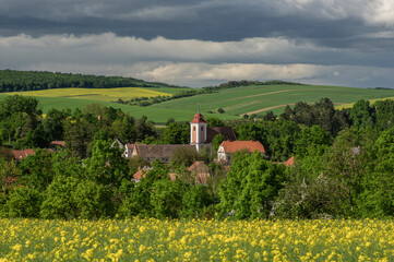 Idyllic landscape view on Moravian village Brankovice from Czech Republic