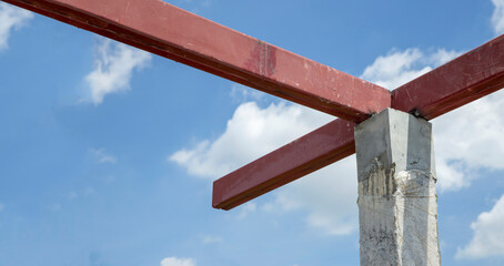 iron and cement on construction site in summer day