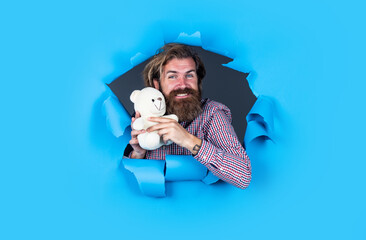 I like it. unshaven guy go shopping on holiday. sale and discount. gift with love. toy shop....