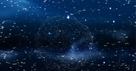 Composition of globe of network of connections over blue background