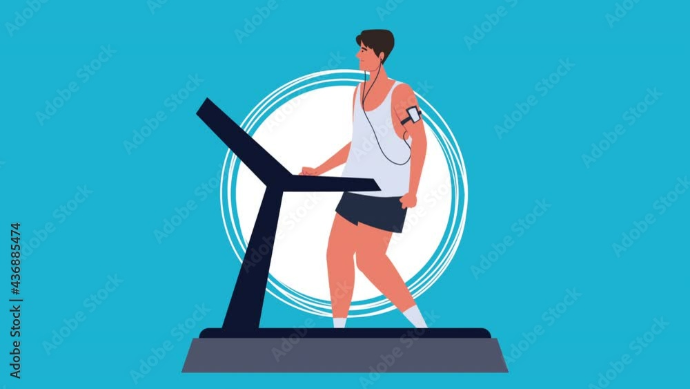 Poster man practicing exercise in walking machine