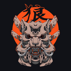 Cyberpunk Tiger Head Mecha Illustration. Big Cat Head Shirt Design with a Robot Theme