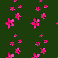 Naklejka premium A seamless pattern. Flowers in the form of a star on a green background. Factory textiles. Textiles for pastel linen and curtains. Textiles for women's clothing . Robes , dresses , Pinewars . 