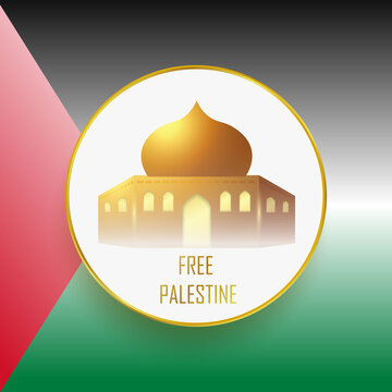 Free Palestine Dome of the rock golden banner with flag