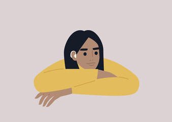 A young female character wearing an amplifying hearing device, modern lifestyle, and health care