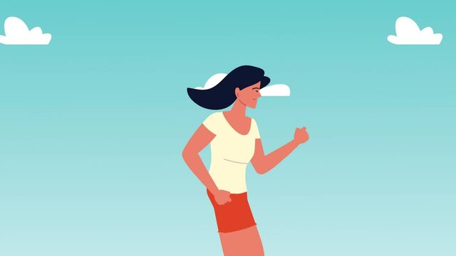 woman running practicing exercise character