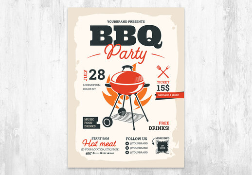 Barbeque Flyer Layout with Hot Red Bbq Grill