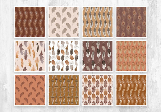 Seamless Feather Pattern with Brown theme