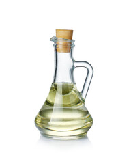 Sunflower oil in a glass bottle isolated on a white.