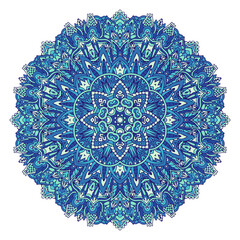Abstract Winter Blue ethnic geometric arabesque mandala.