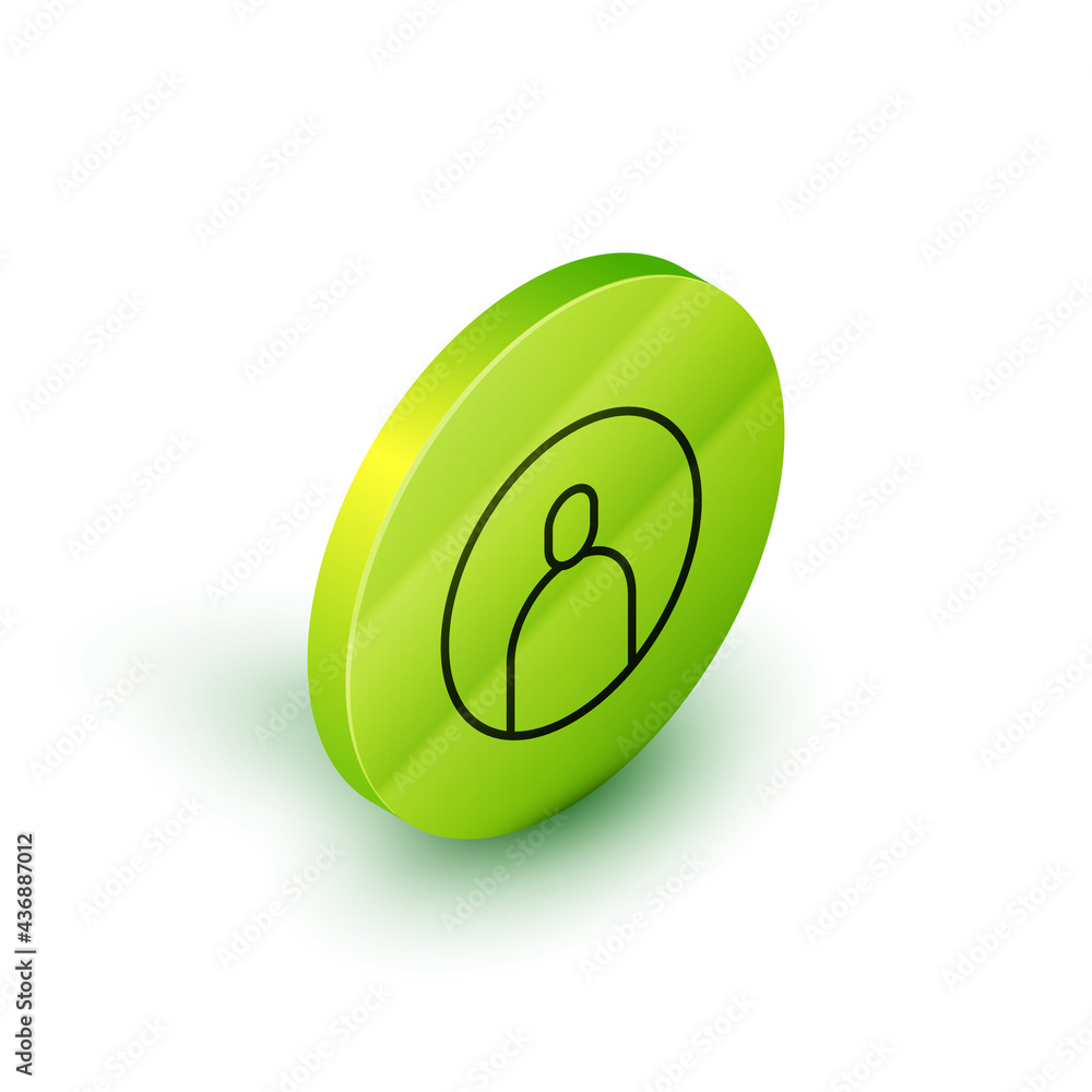 Poster isometric line create account screen icon isolated on white background. green circle button. vector 